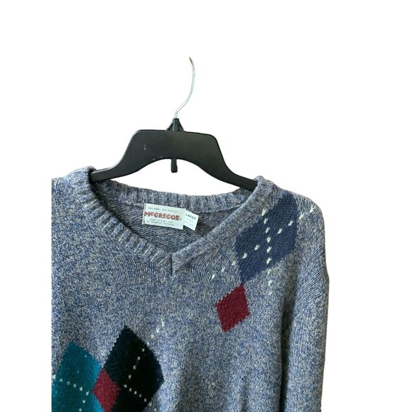 MacGregor Womens Size Large L Sweater VNeck Vintage pullover Argyle 80's Long Sl - Picture 2 of 3